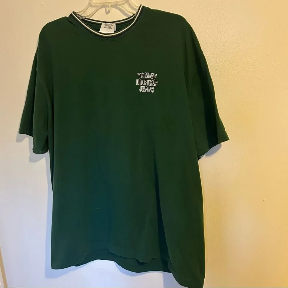 Vintage Tommy Hilfiger Men’s Logo Shirt 90s Green Size XL
